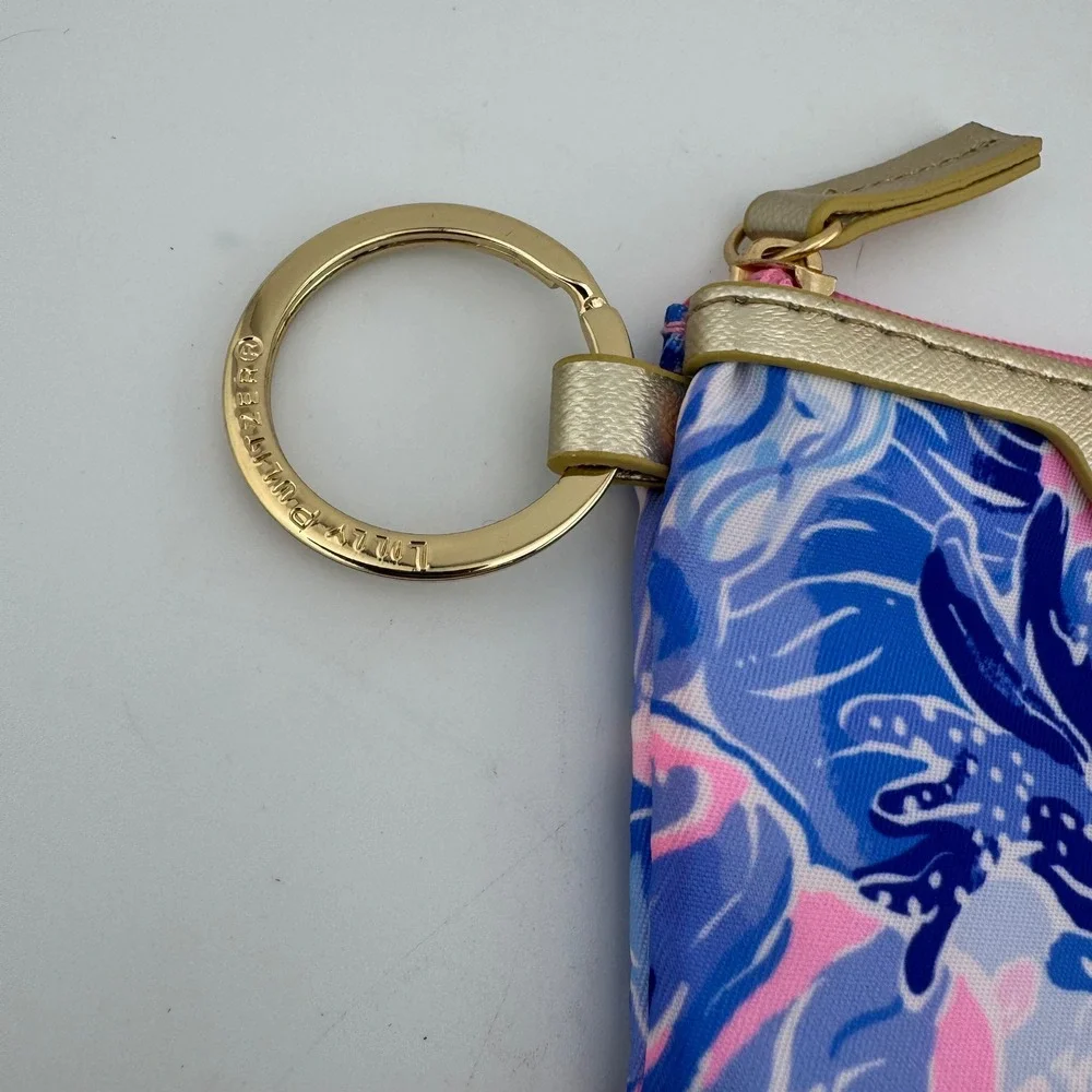 Lilly‎ Pulitzer ID Case Keychain Wallet Blue Pink Excellent Floral Preppy